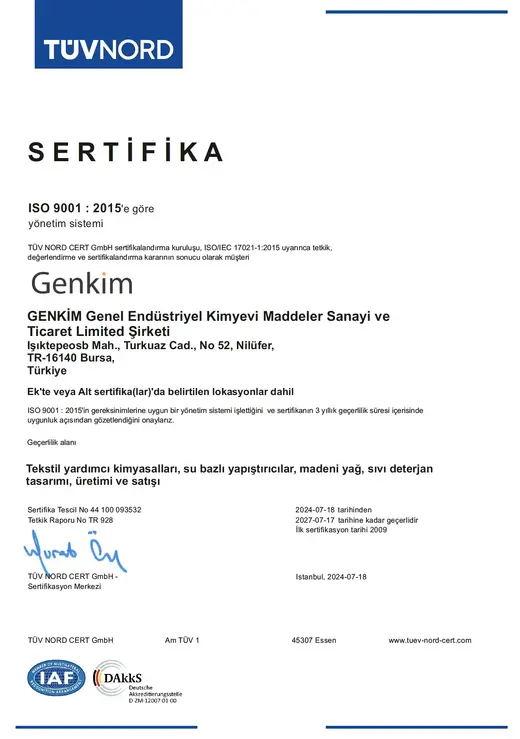 ISO 9001:2015 sertifikası