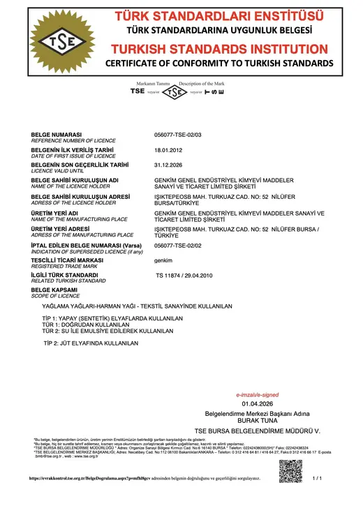 TSE 11874 sertifikası