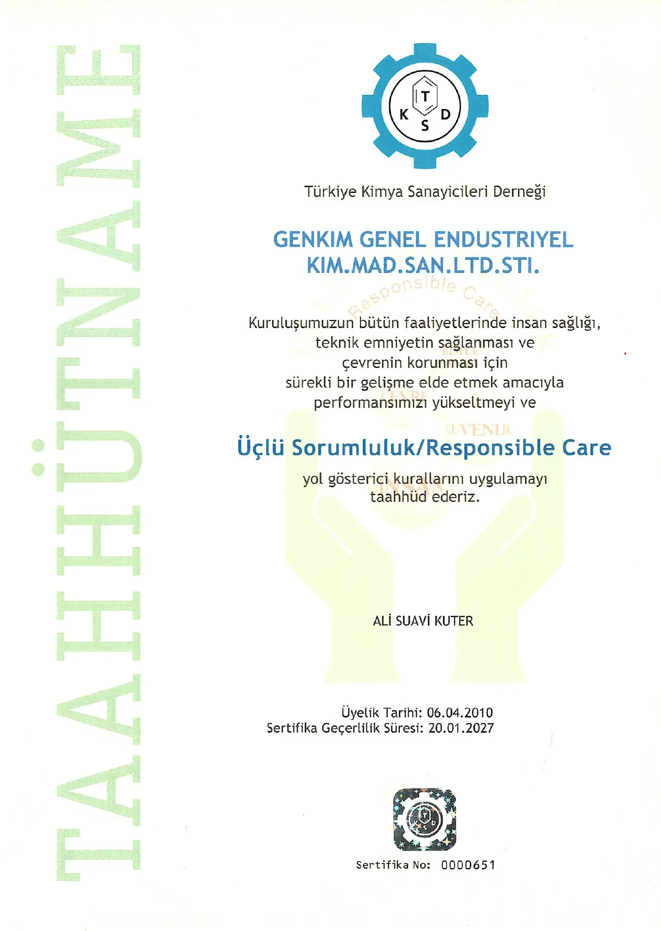GENKİM Üçlü Sorumluluk Sertifikası